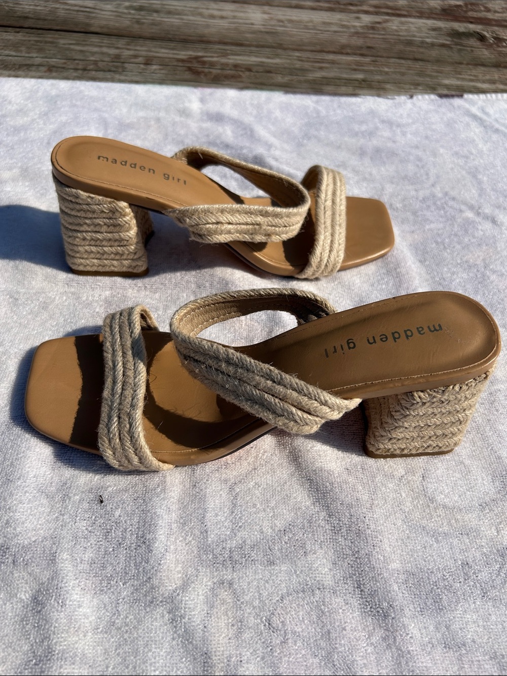 Madden Girl Natural Braided Strap Block Heel Sandals size 9